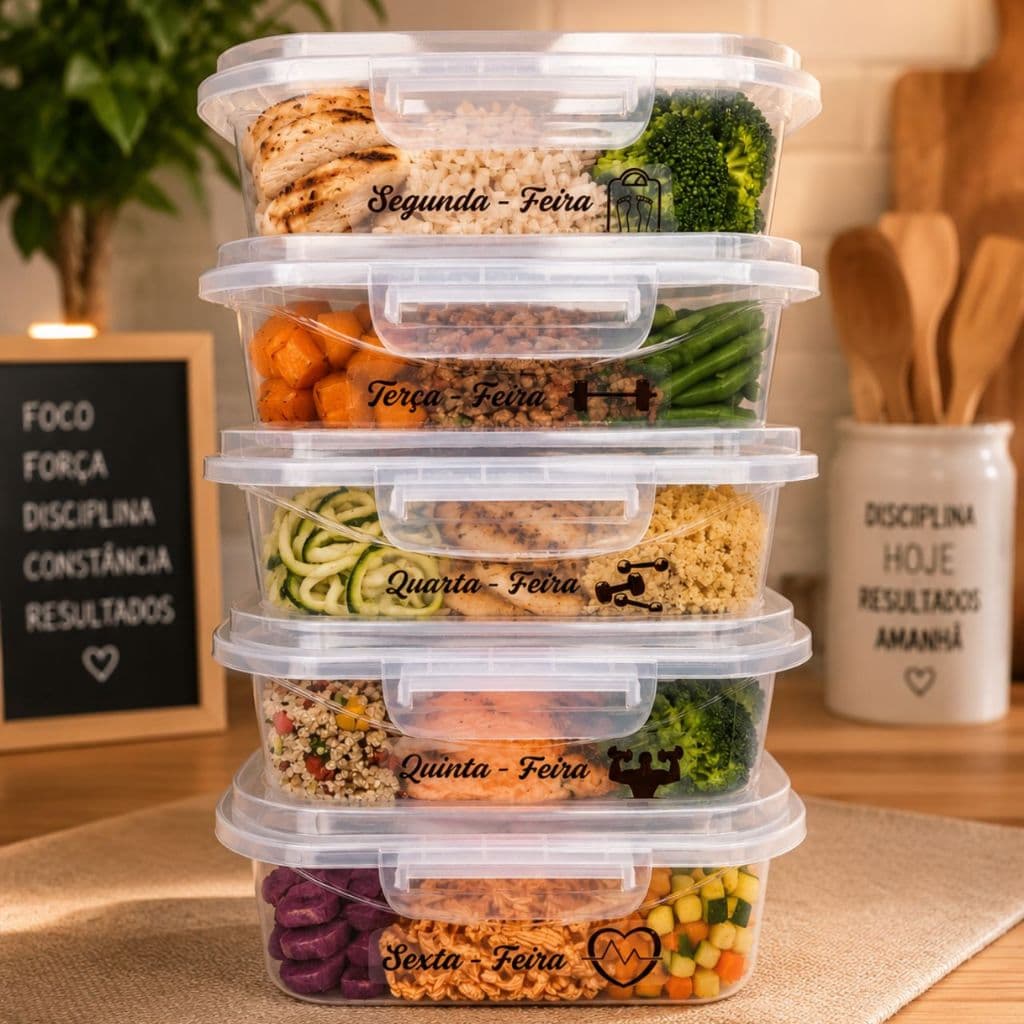 Kit Jogo 10 Potes Plástico C/Trava 800ml Transparente BPA Free Marmita Fit Organização Cozinha Casa
