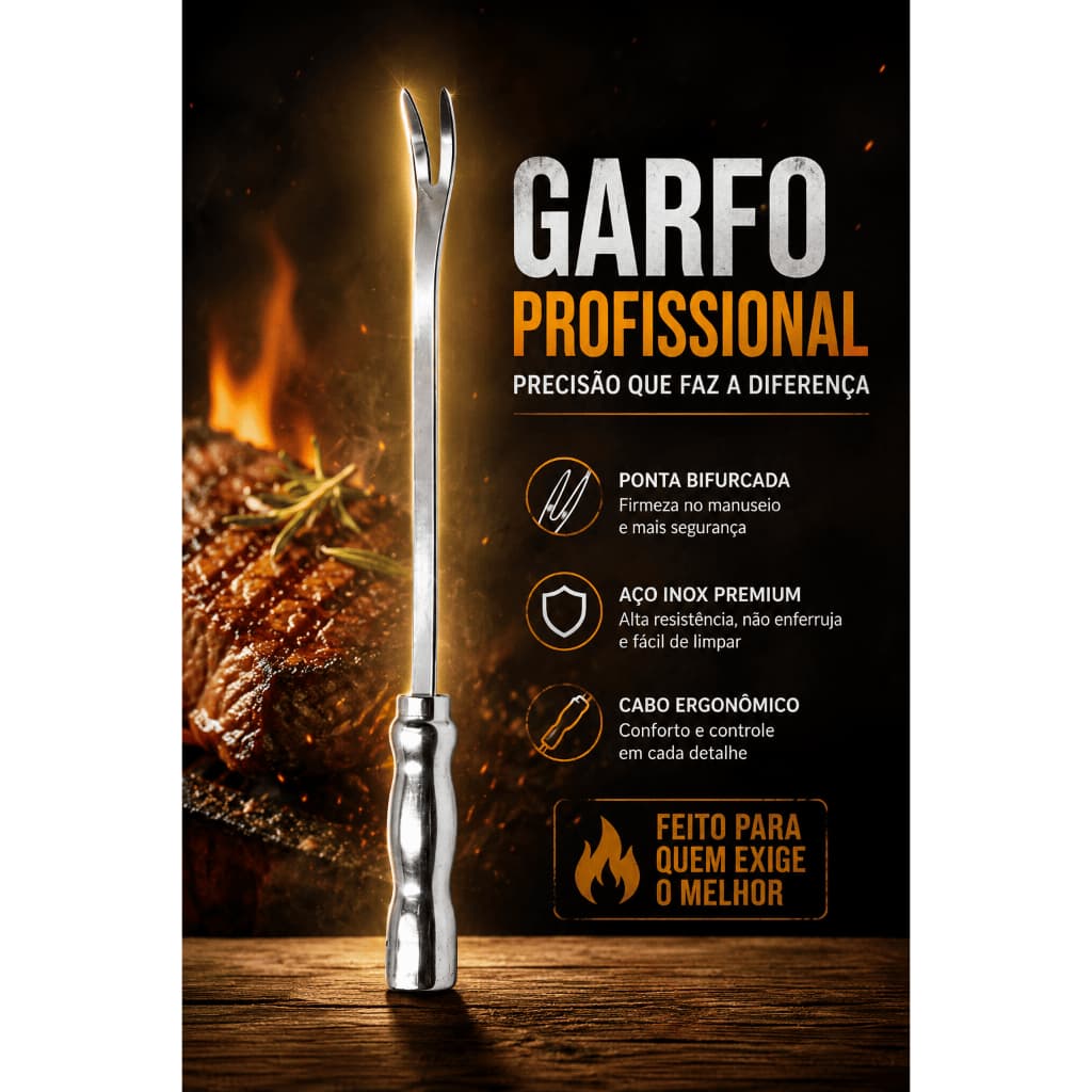 Garfo Longo Para Churrasco 40cm Trinchante Grande Cabo Revestido