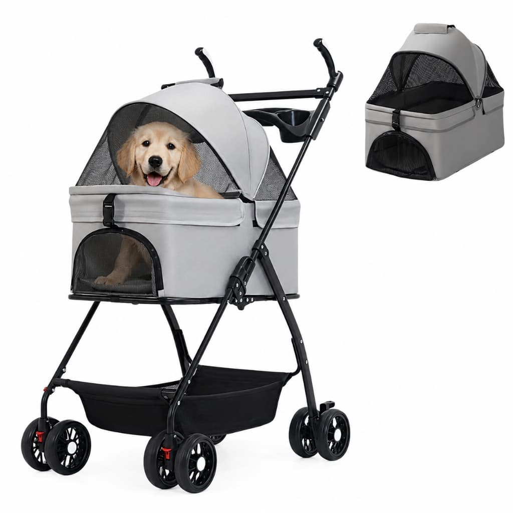Carrinho De Transporte Pet Dobrável Berço Removível Cachorro Gato Passeio Carro Conforto Segurança