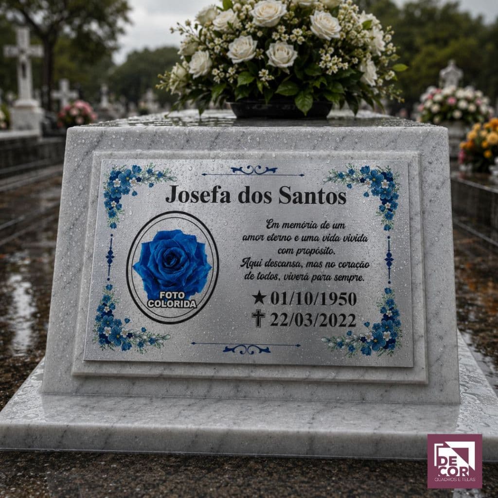 Placa Para Túmulo Lápide Homenagem Personalizada em Alumínio Gravação Colorida 20x30cm