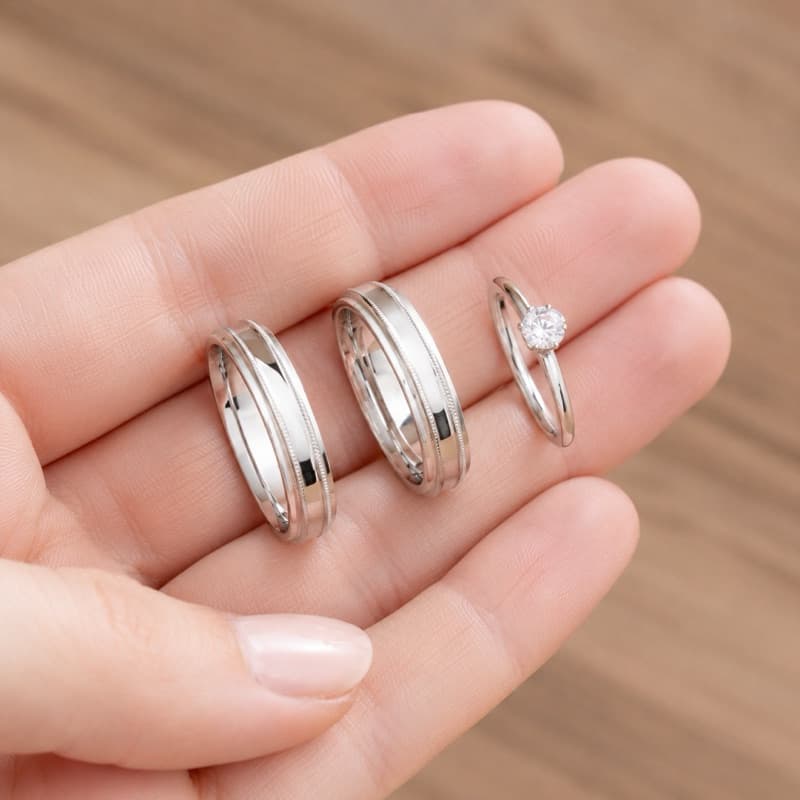 Aliança dupla jateada cor prata 925 feminino masculino 4mm + anel solitário casamento noivado compromisso namoro