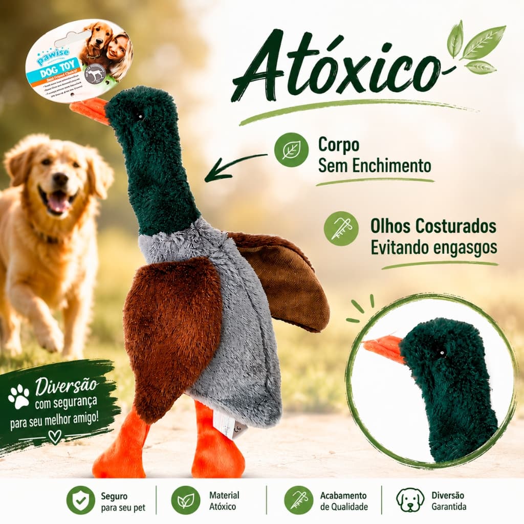 Brinquedo Pelúcia Pato Pawise Cachorro Cães 40cm Sem Enchimento Apito