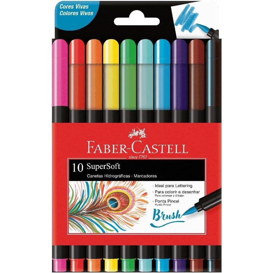 Caneta Ponta Pincel, Faber-Castell, Supersoft Brush, 15.0710SOFT, 10 Cores