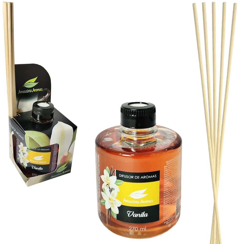 Difusor de Aromas para Ambientes Baunilha Vanilla 270ml Aromatizador Perfumado com Varetas