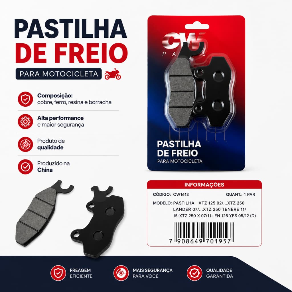 Pastilha de freio CW dianteira moto XTZ 125  - XTZ 250 Lander - XTZ 250 Tenere