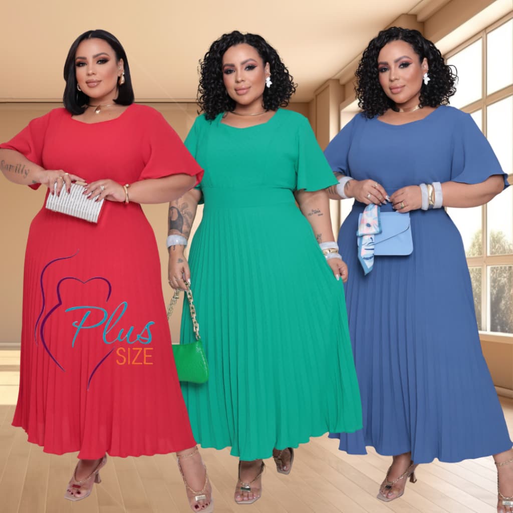 Vestido Longo Plus Size Evangélicas Saia Plissado Casual