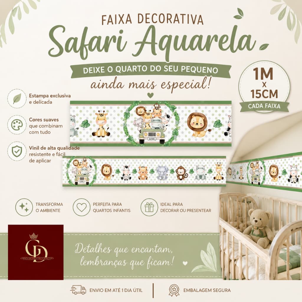 5 Metros faixa decorativas INFANTIL SAFARI  Disponíveis em diversas opções de estampaStar = 540bv