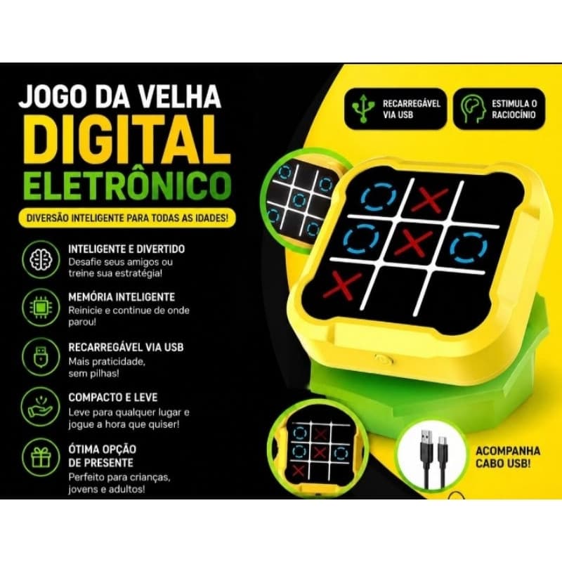 Jogo Da Velha Digital Eletronico Memoria USB Recarregável