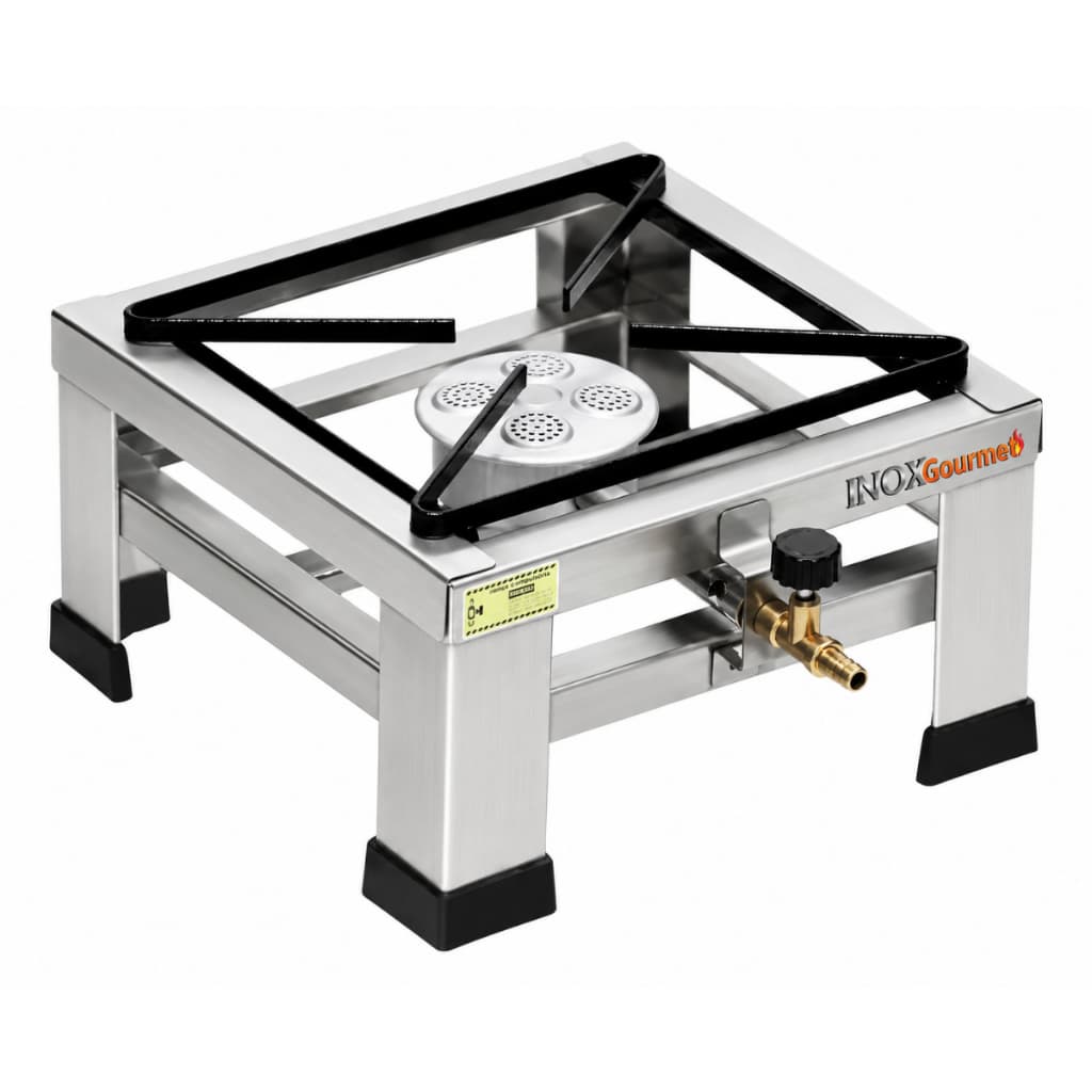 Fogareiro Fogão Industrial 1 Boca Camping Alta Pressão Inox 20x20 De Mesa Reforçado