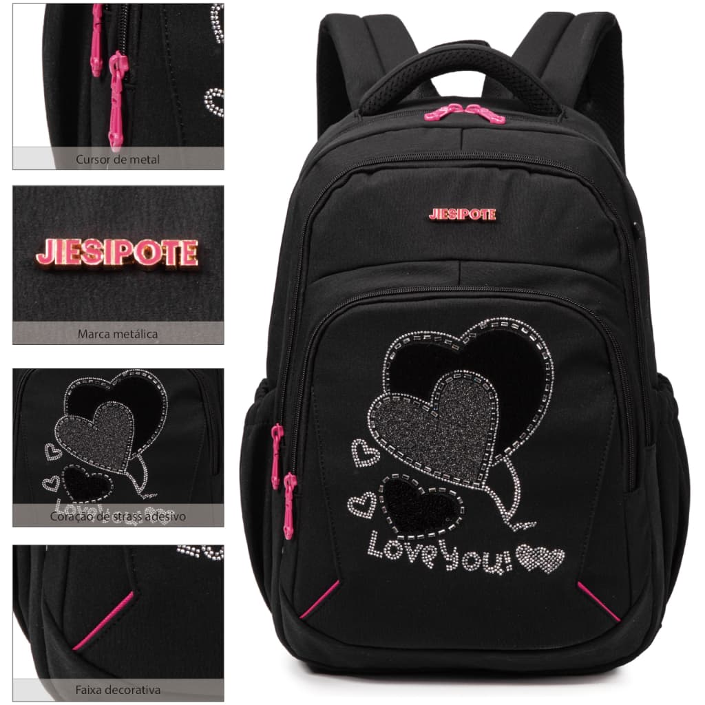 Mochila de ombro dupla em cores contrastantes, com múltiplos compartimentos, super prática