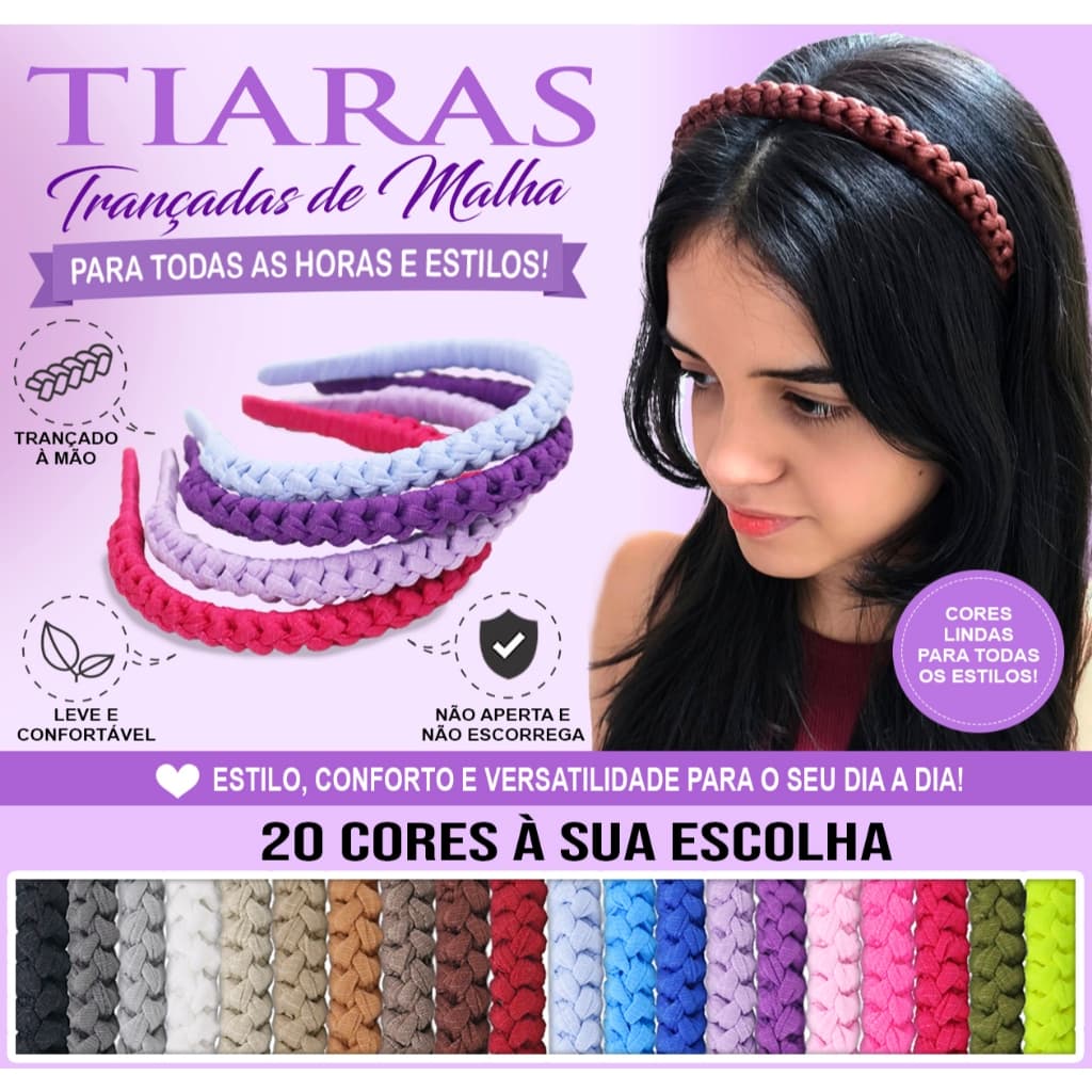 Kit 4, 2 ou 1 Tiara de Cabelo Trançada Fio de Malha Arquinho Diadema Adulto e infantil 20 cores