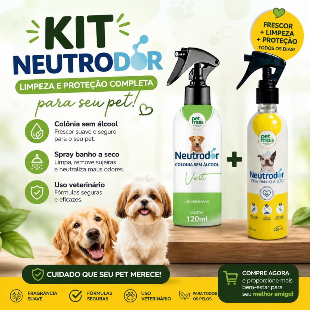 Kit Colônia Neutrodor Cães e Gatos + Banho a Seco Sem Álcool Petmais