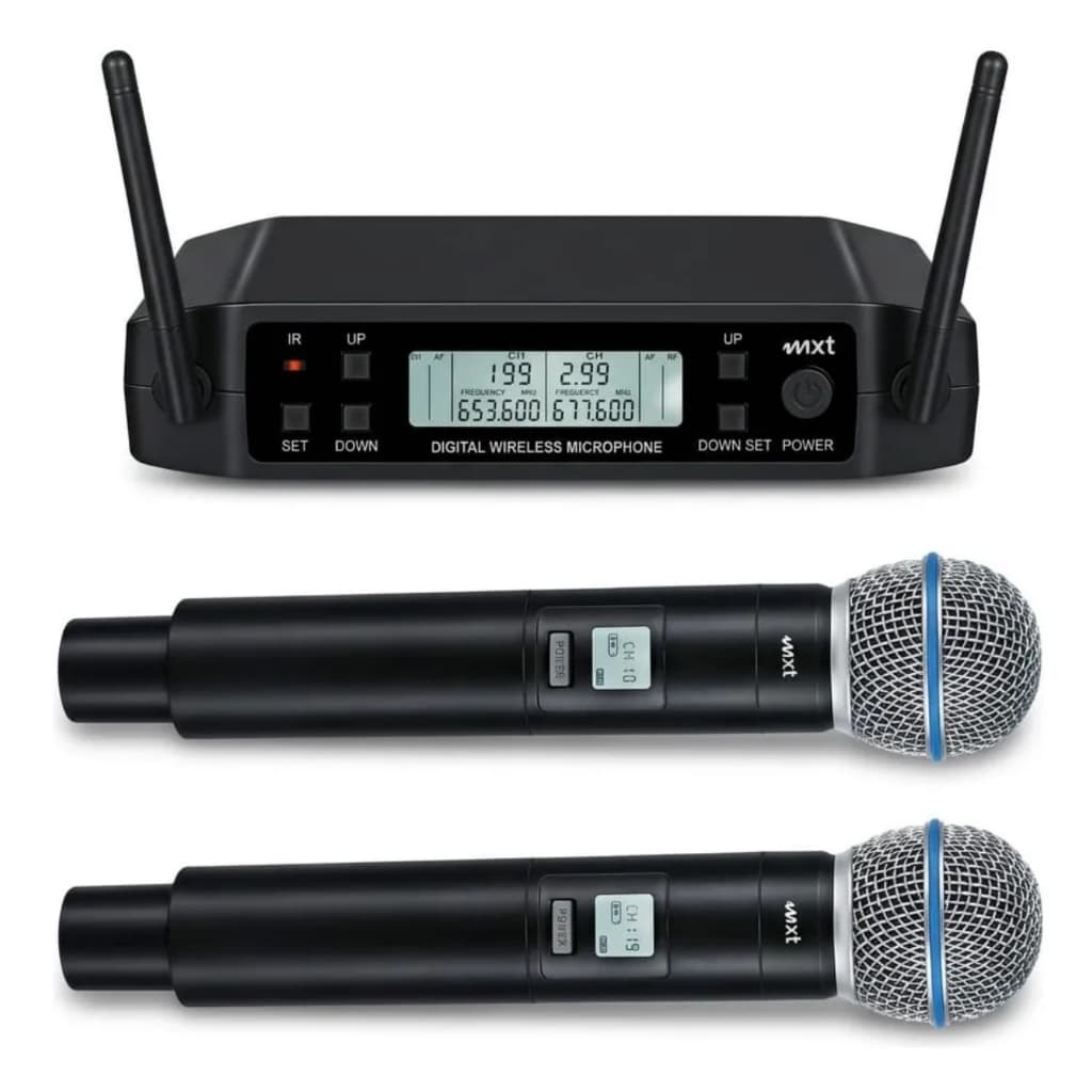 Microfone Duplo de mão sem fio digital com display MXD4-BT58