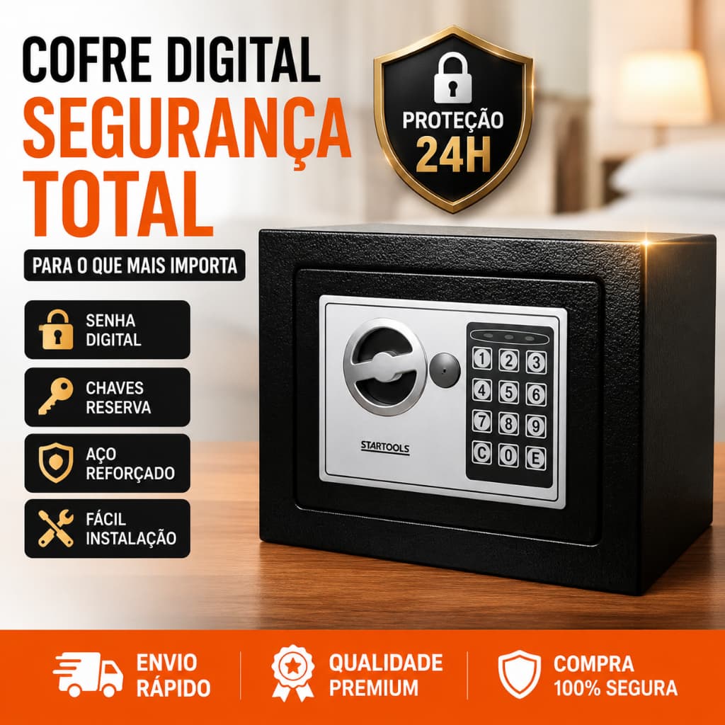 Cofre Digital Eletrônico Senha Chave Segurança Aço Reforçado