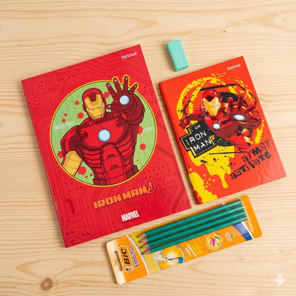 KIT Escolar Vingadores Caderno Brochurão + Agenda Lápis Bic e Apontador Capas Sortidas