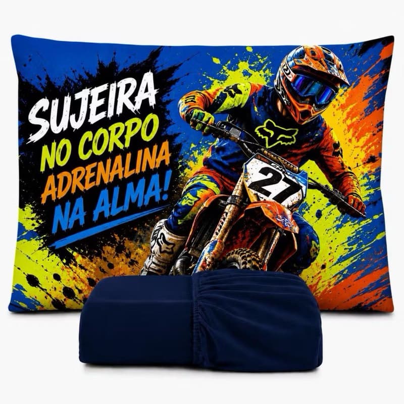 JOGO DE LENÇOL SOLTEIRO  MOTO CROSS, ADRENALINA, FRONHA TRAVESSEIRO E DE LENÇOL DE ELASTICO