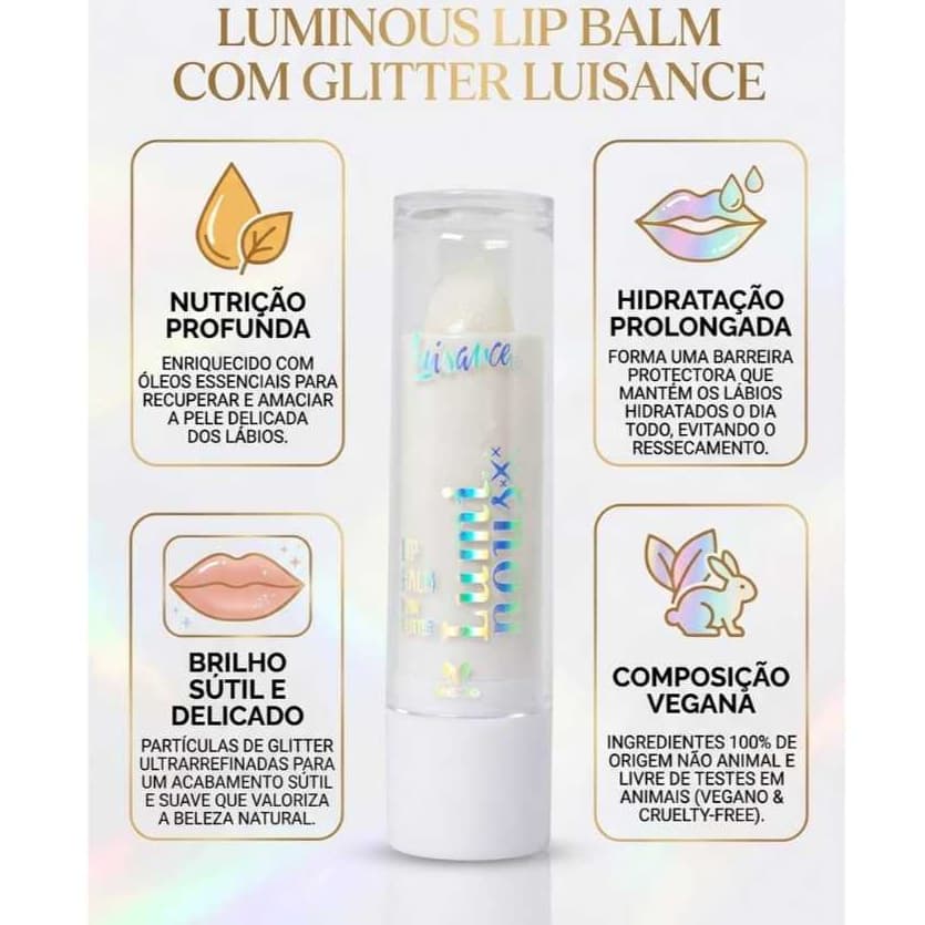 LUISANCE - LUMINOUS LIP BALM COM GLITTER - BRILHO SÚTIL | FÓRMULA COM MANTEIGA DE CACAU