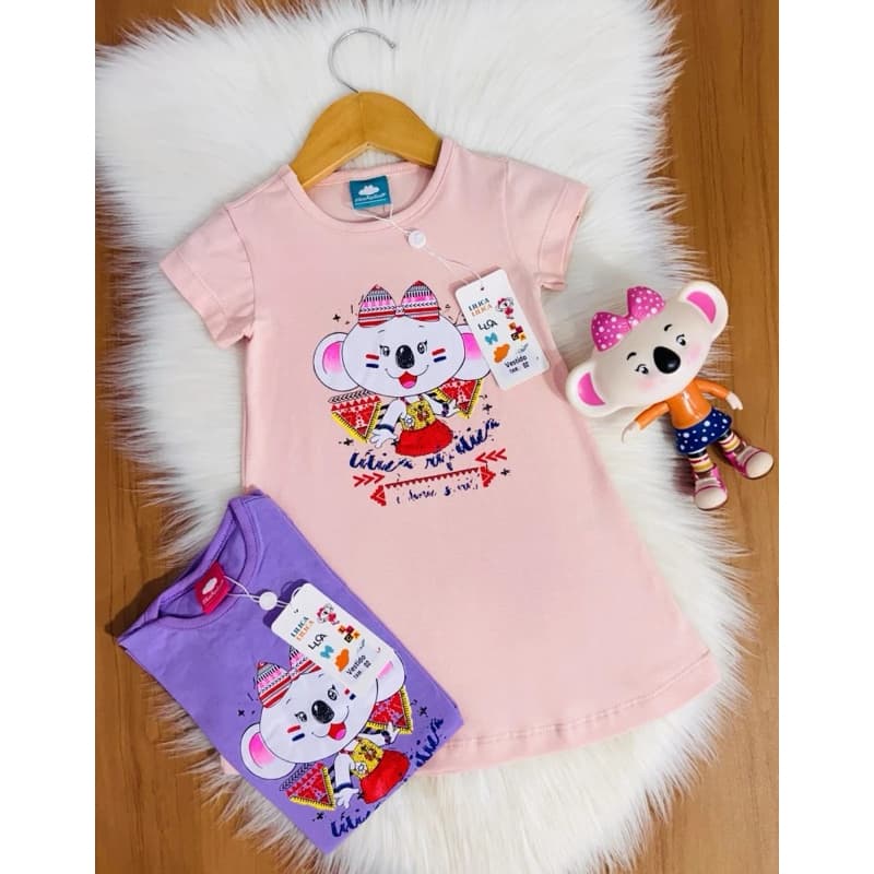 Vestido Infantil Menina Cotton Confortável Estampado Tam 2 ao 12 Anos