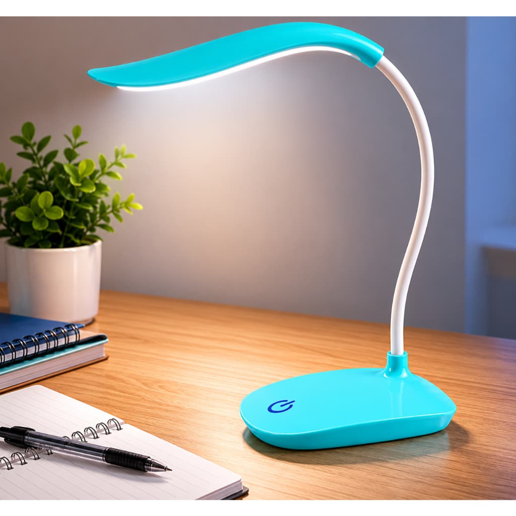 Luminária Abajur de Mesa LED Luz Recarregável Touch Haste Flexível Cor Azul