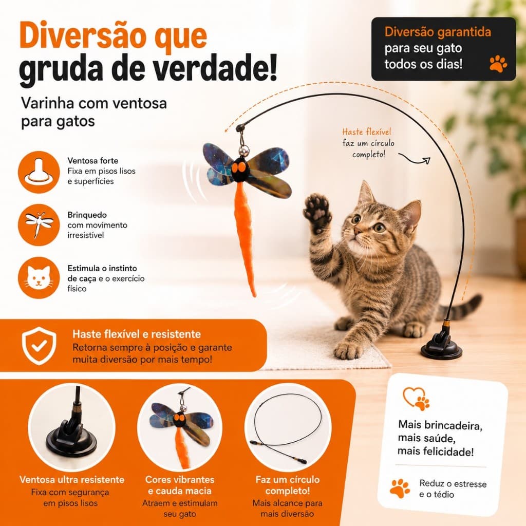 Brinquedo interativa para gato - Varinha com Ventosa.