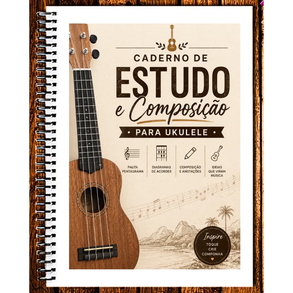Caderno de Estudo Musical e Composição com Pauta Pentagrama e Diagramas para Ukulele
