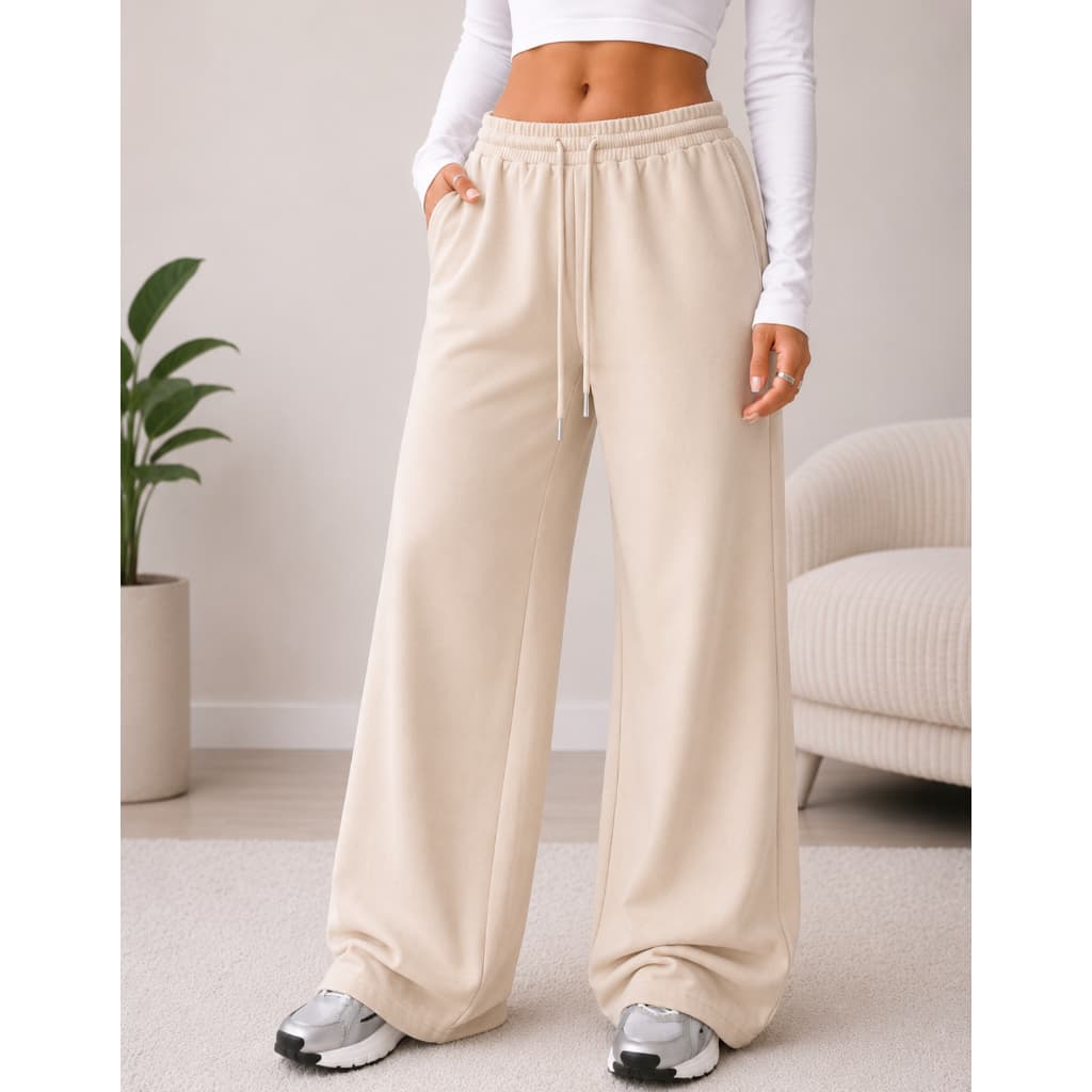 Calça Moletom Adulto Infantil Feminina Flare Peluciada Wide Leg Com Bolso Casual Confortável