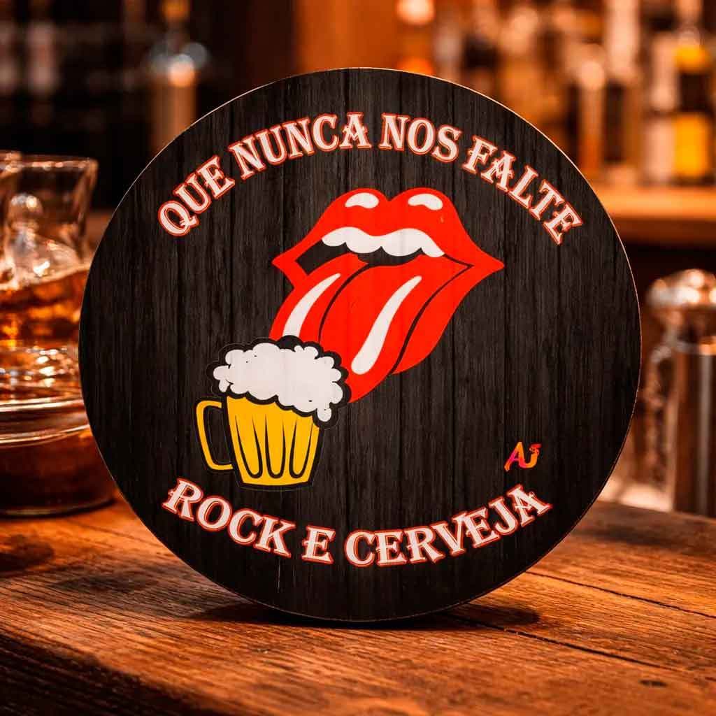 Quadro Placa Redonda decoração Bar Cerveja Rock Frases Churrasco - 30 Cm