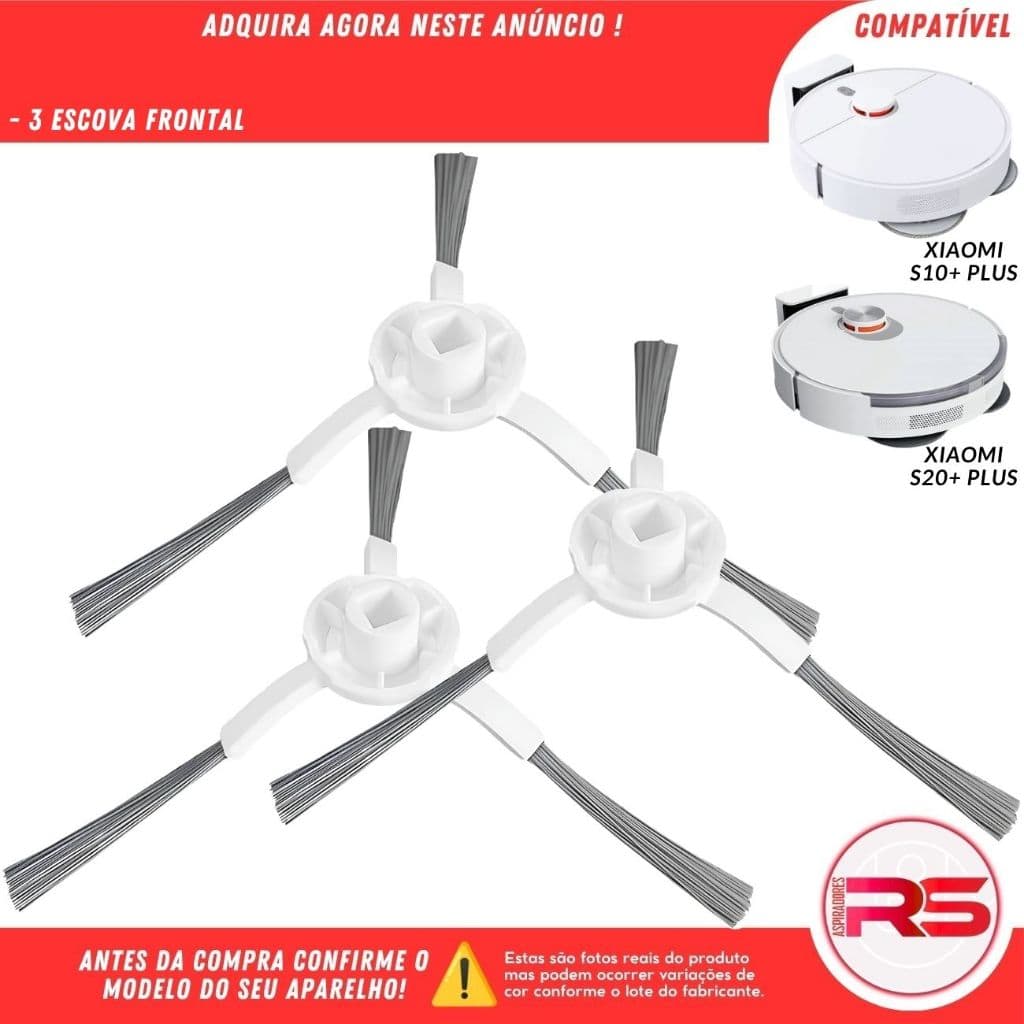 Kit 3 Escova Frontal  Robo Aspirador Xiaomi S10+ X10+ S20+ X20+ Plus