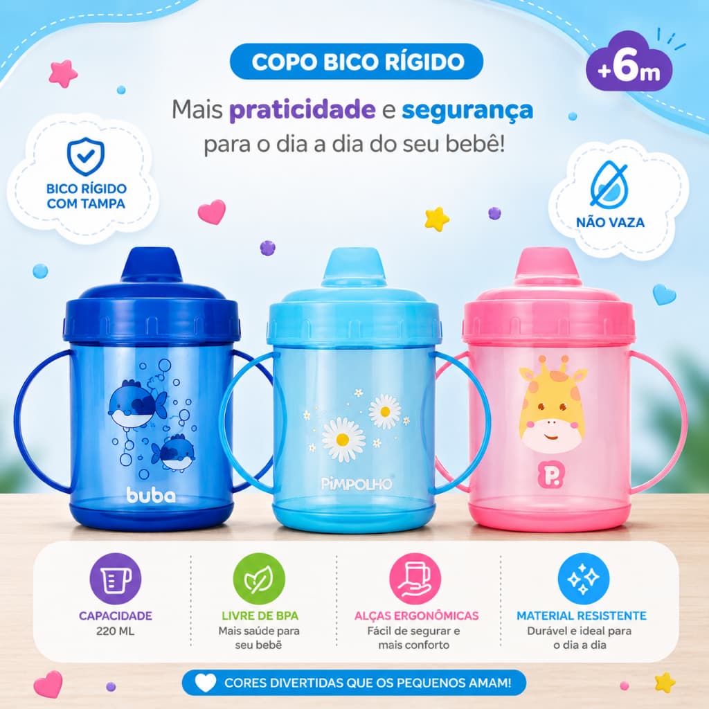 Copo bico rígido bebe criança auxilia na retirada da mamadeira pimpolho/Buba