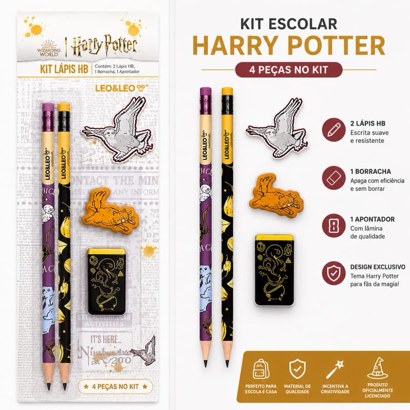 KIT ESCOLAR HARRY POTTER HB COM 4 PEÇAS – LEO&LEO