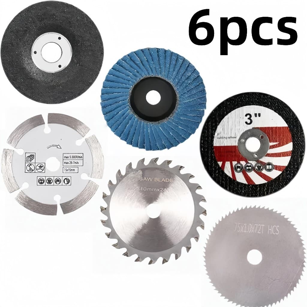 6 Pçs 75mm Disco De Corte Para 10mm Buraco Ângulo Moedor Metal Lâmina Circular Plana Serra Aleta Rebolo Lixar Almofadas