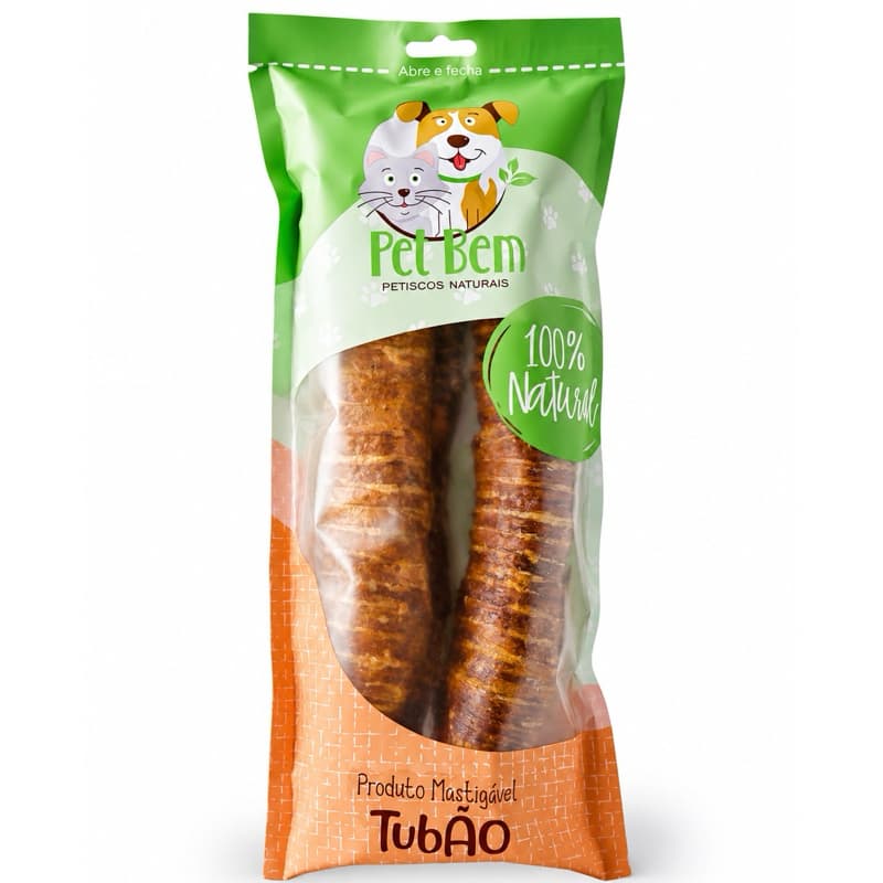 Petisco Natural Mordedor para Cachorro Tubão Bovino 2 Unidades por Pacote Traqueia Bovina Desidratada 100% Natural