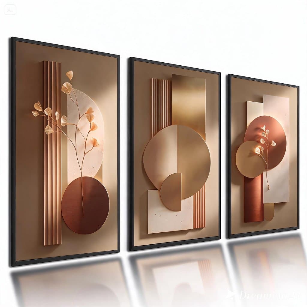QUADRO DECORATIVO ABSTRATO DOURADO KIT 3 PEÇAS