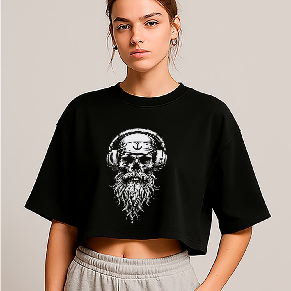 Cropped Oversized Skull Beard Headphone Urban Style