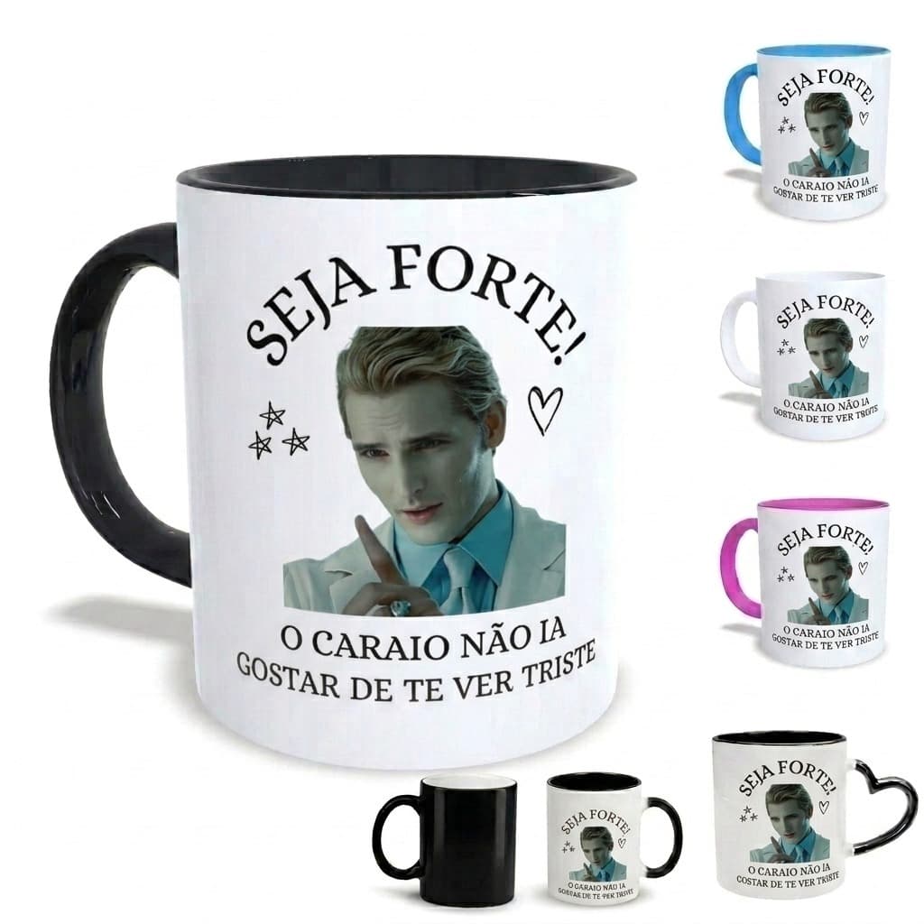 Caneca seja forte Caraio crepúsculo carlisle pai do edward - branca, colorida e mágica