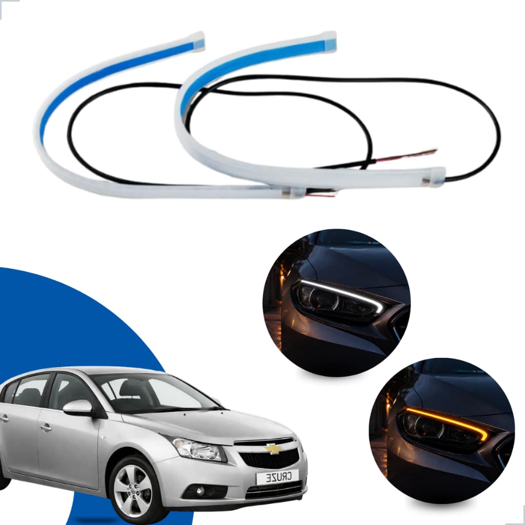 Kit Fitas Led DRL Farol + Seta 12v 45cm Cruze 2016 2017 2018 2019 2020 2021 2022