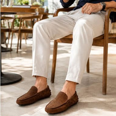 Mocassim Masculino Couro Legítimo Sola Driver Flexível Camurça Nobre Drive Solado Pinos Forrado Confort Flexível