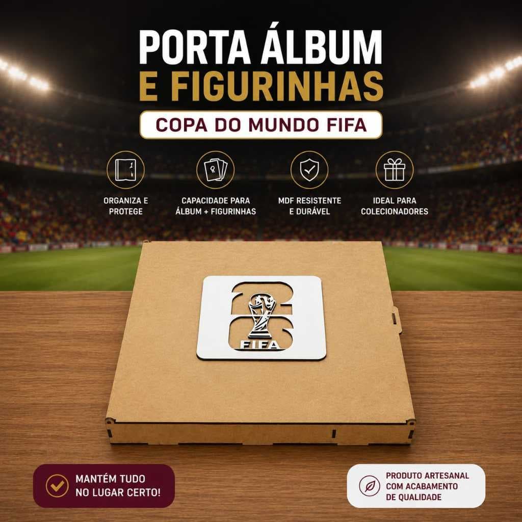 Caixa Porta Álbum e Figurinhas da Copa Do Mundo Personalizado 2026 em Mdf cru 3mm