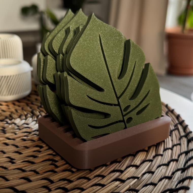 Kit Porta-Copos Folha Monstera Decorativo + Suporte Conjunto Moderno e Elegante
