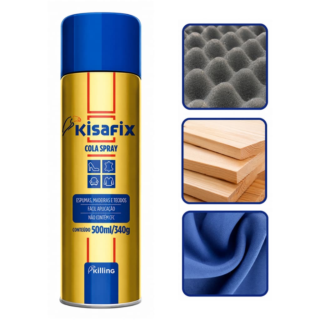 Cola Contato Spray Kisafix 500ml Madeira Espuma Tecido