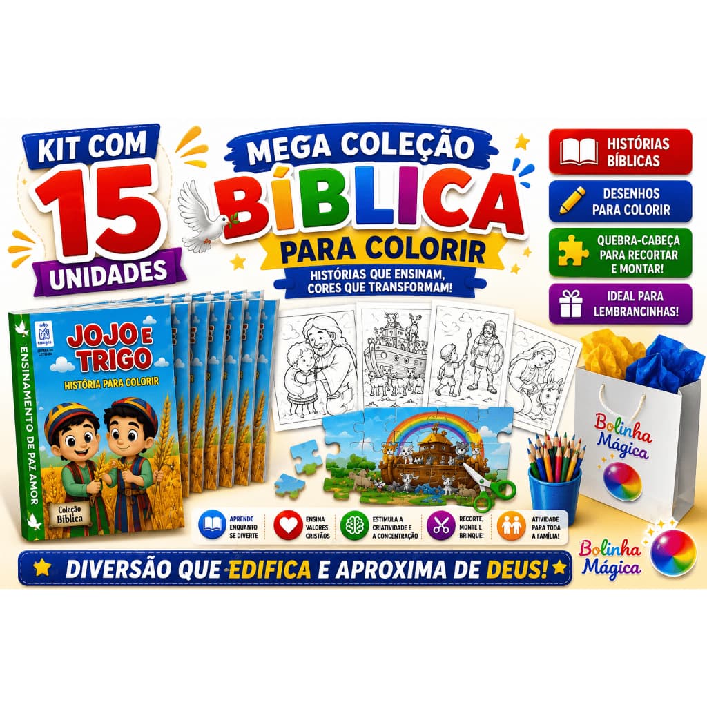 15 Kit Revistas Livro Bíblico Colorir Pintura Infantil Livrinhos Festa Lembrancinha Prenda Criança