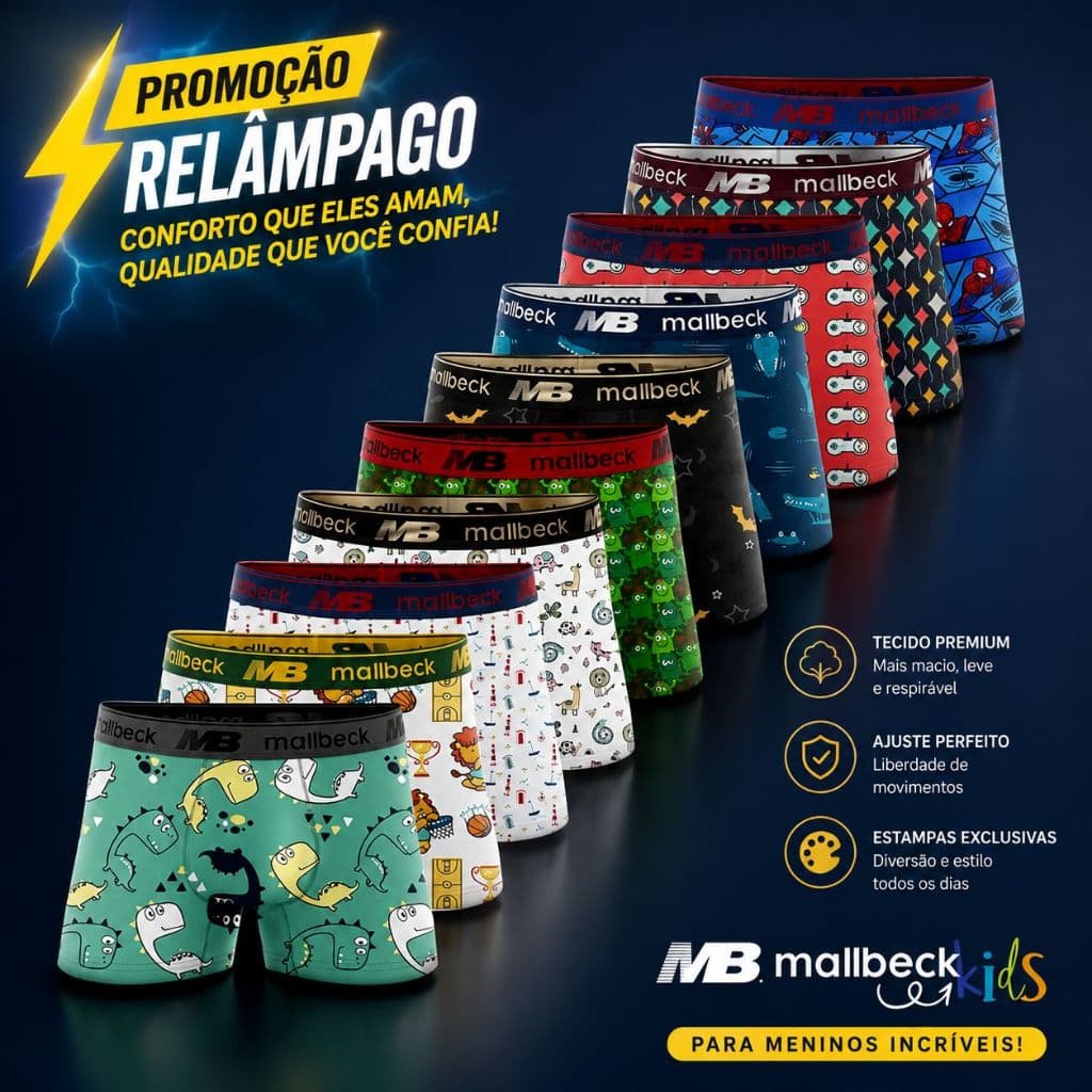 Kit cuecas box boxer INFANTIL Microfibra cueca infantil menino