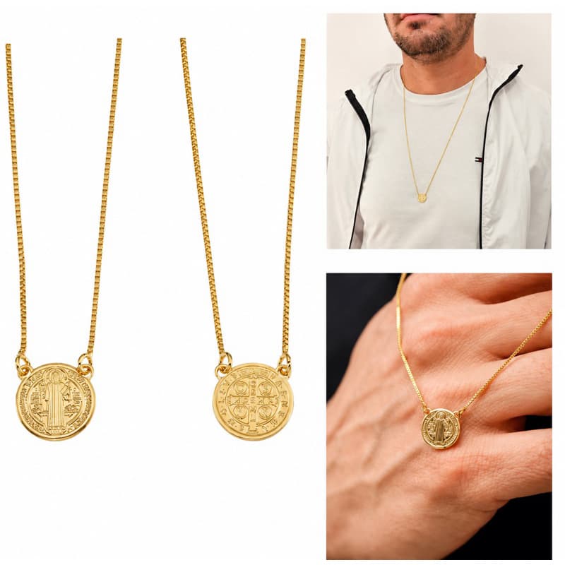 Escapulário São Bento varios modelos dourado ou prata aço inoxidável
