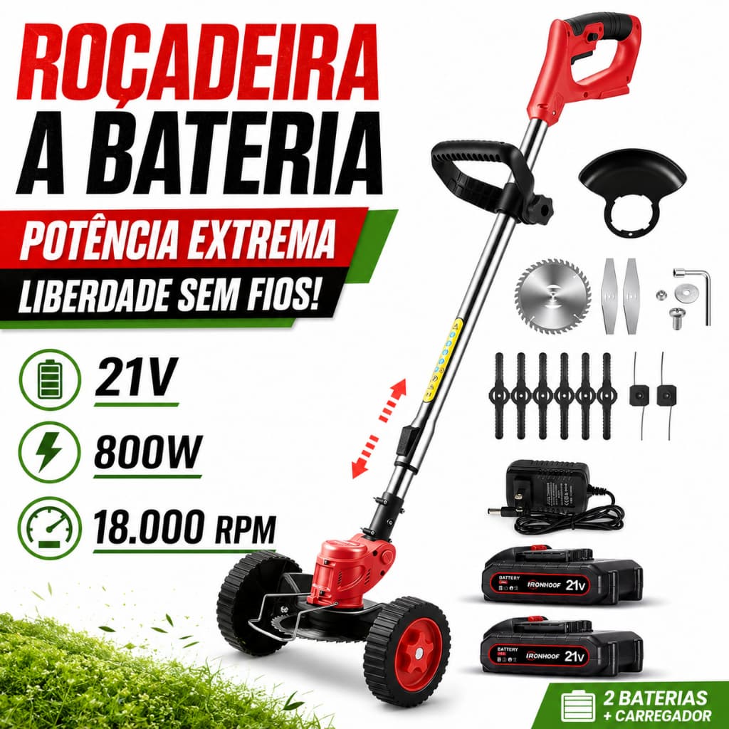 Aparador de Grama a Bateria Roçadeira Elétrica Sem Fio 21V