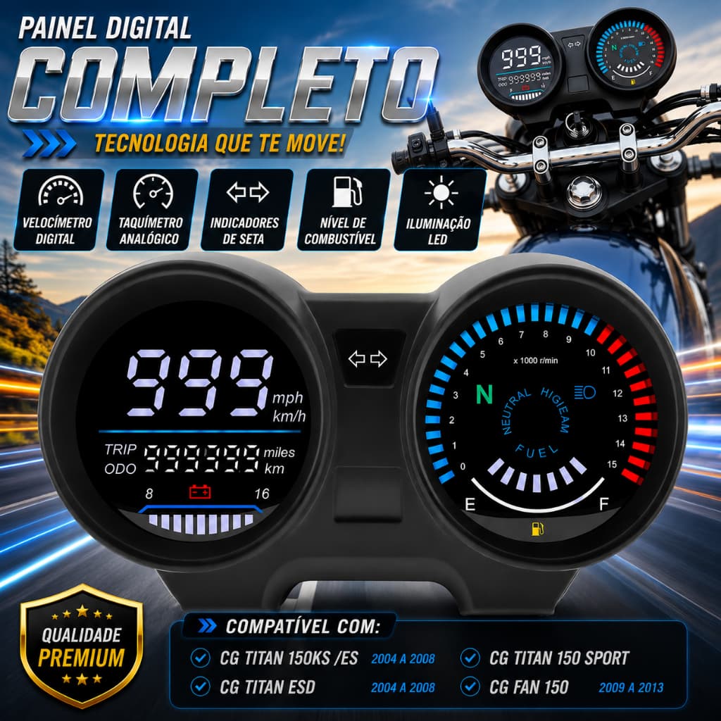 Painel Digital LED Velocímetro Titan 150 ATÉ 2008 CG150 Fan 150 2009 a 2013 Titan Sport - Pronta Entrega
