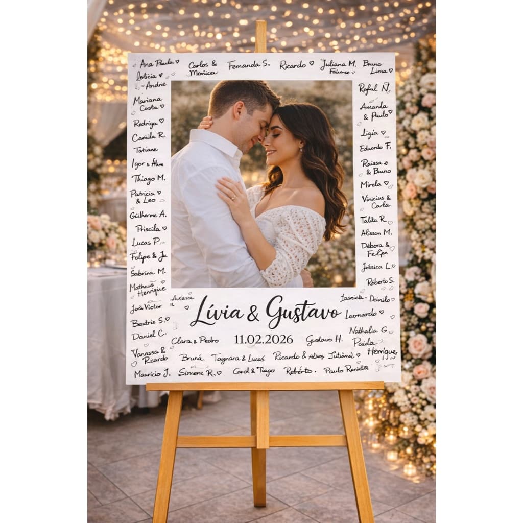 Quadro Decorativo Recepção de Casamento Assinaturas Foto do Casal