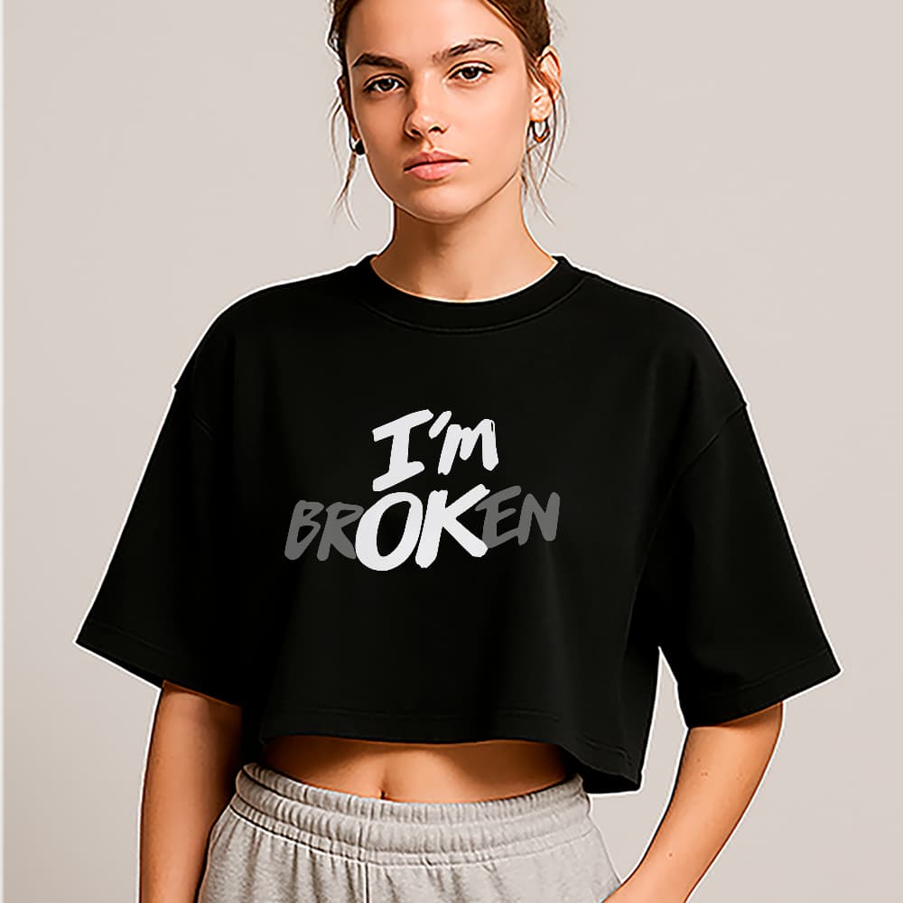 Cropped Oversized I’m Broken Estilo Tumblr Aesthetic