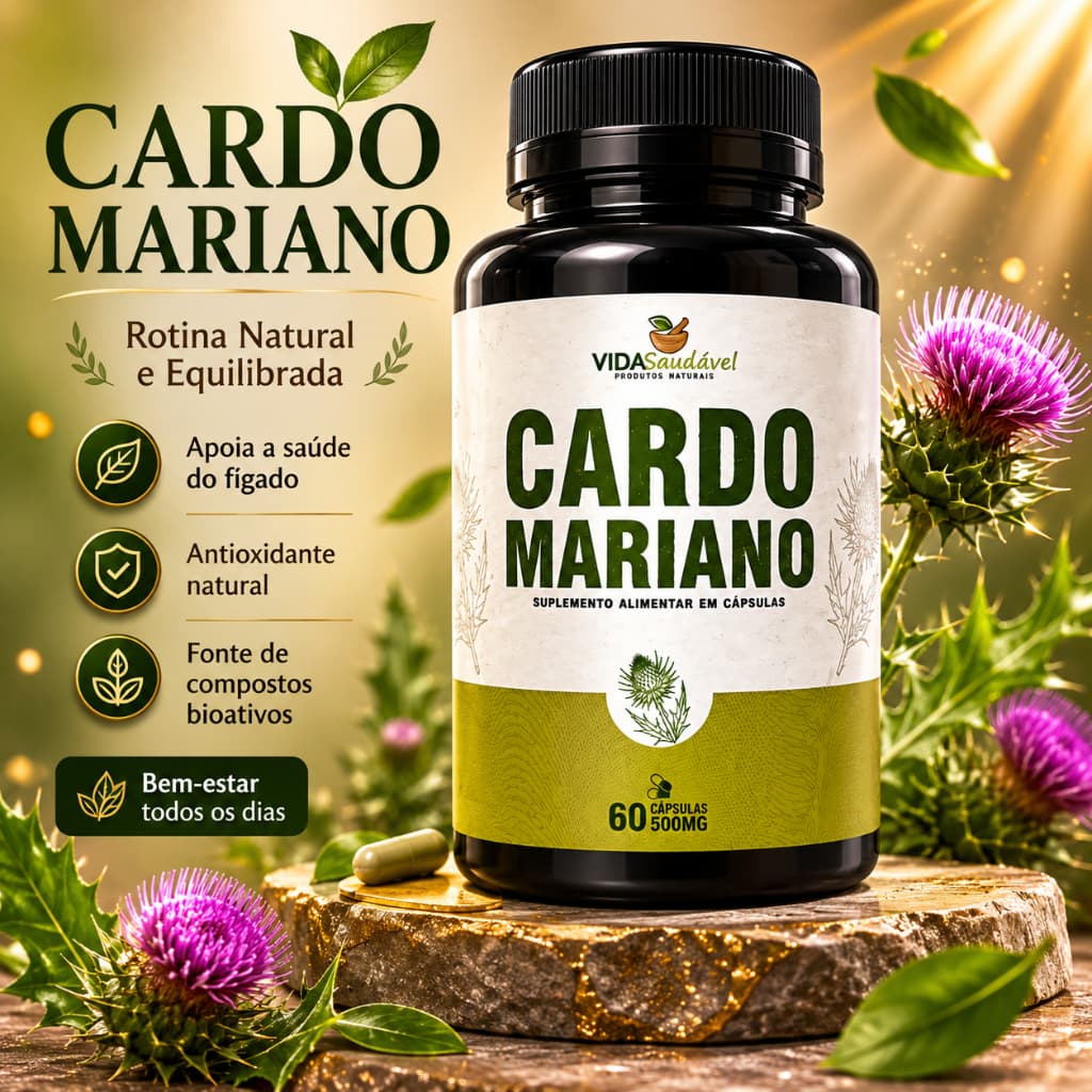 Cardo Mariano 500mg 60 Cápsulas Suplemento Alimentar Natural Bem-Estar Hepático Rotina Saudável Diária