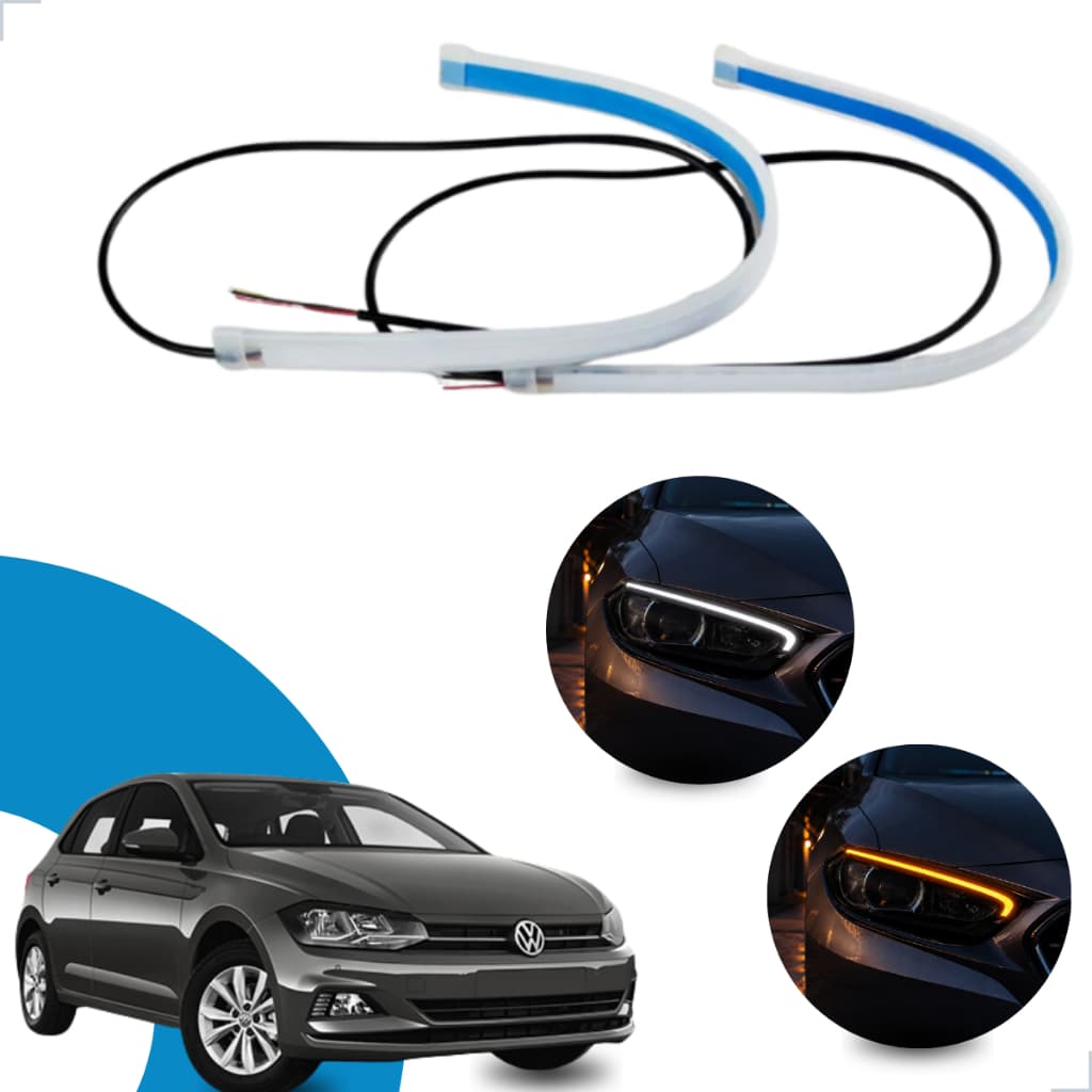 Kit Fitas Led DRL Farol + Seta 12v 60cm Polo 2014 2015