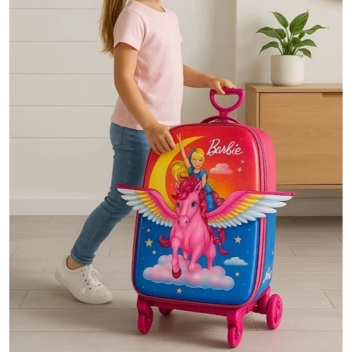 Mala Infantil Personagem Rosa Rodinhas Viagem Bagagem Carrinho Criança Resistente